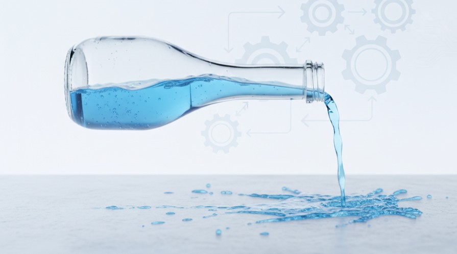 Uma garrafa com o gargalo estreito, simbolizando um ponto de lentidão no fluxo de trabalho